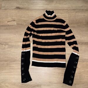 Zara Black and Tan Striped Turtleneck Sweater